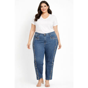 Women's Notations Blue Embroidered Ankle Cropped Jeans 22W